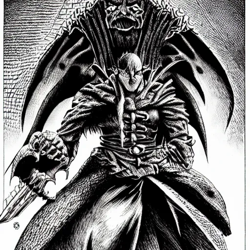 Prompt: a menacing villain by kentaro miura