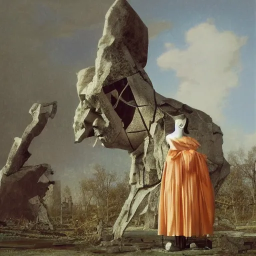 Image similar to hyperrealistic surrealism, David Friedrich, award winning masterpiece with incredible details, Zhang Kechun, a surreal vaporwave vaporwave vaporwave vaporwave vaporwave painting by Thomas Cole of a gigantic broken mannequin head sculpture in ruins, astronaut lost in liminal space, highly detailed, trending on ArtStation