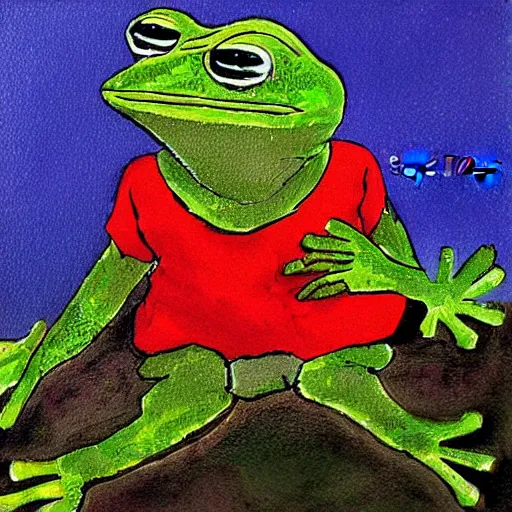 Image similar to pepe the frog by sue coe