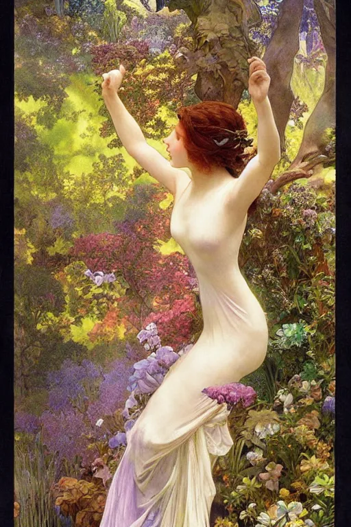 Image similar to a beautiful fairy wearing a silk gown, in a lord of the rings scenery landscape, rainbowshift, by maxfield parrish, alphonse mucha, brian froud, artgerm