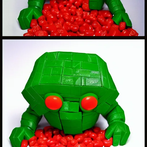 Image similar to golem made of sour skittles.