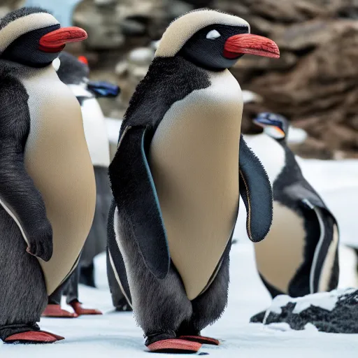 Prompt: planet of the apes but the apes are replaced with robot penguins 4k realistic intricate