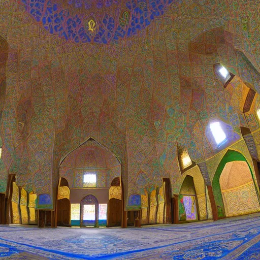 Image similar to equirectangular view of the nasir al - mulk mosque in iran, 4 k