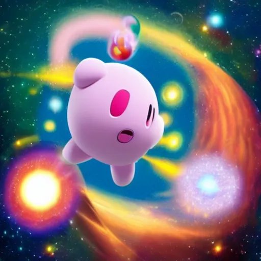 Prompt: photograph of kirby inhaling the universe