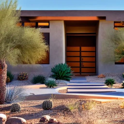 Prompt: modern arizona home, exterior, adobe style
