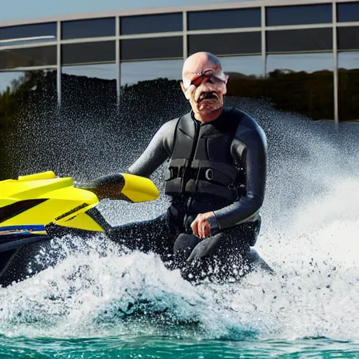 Image similar to walter white riding a jetski at costco