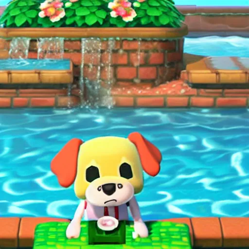 Image similar to beagle inside a pool in animal crossing game