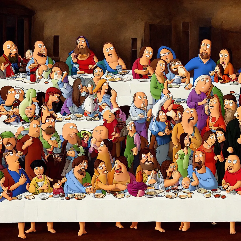 Image similar to the painting of the last supper with family guy characters