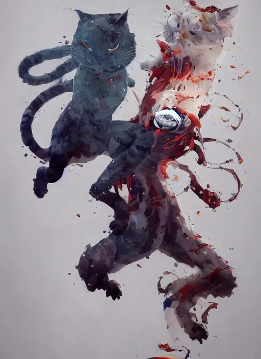 Image similar to surreal gouache gesture painting, by yoshitaka amano, by ruan jia, by Conrad roset, by dofus online artists, detailed anime 3d render of cats fighting,cats, felines, meow, cats, portrait, cgsociety, artstation, rococo mechanical, Digital reality, sf5 ink style, dieselpunk atmosphere, gesture drawn