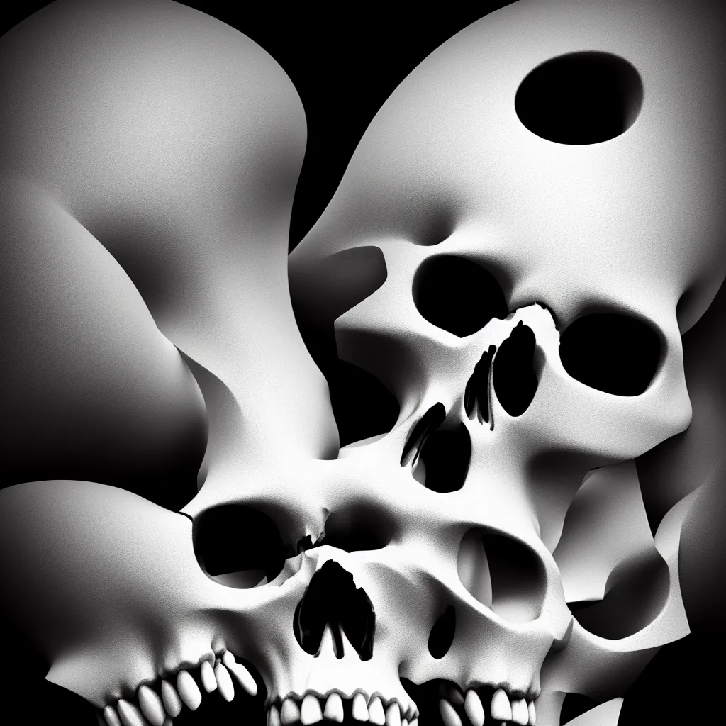 Image similar to black and white light 3D geometry, skull, matte bright highly detailed, poetic, 3D render, digital art, octane render, 8K artistic photography, photo-realistic, by Dora Maar