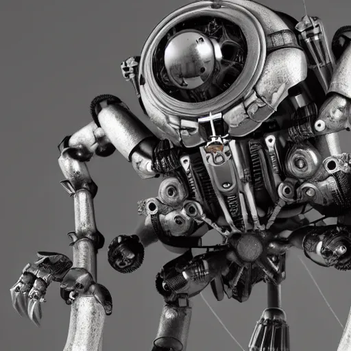 Prompt: mechanical spider robot, insane details, sharp focus, octane render, depth of field
