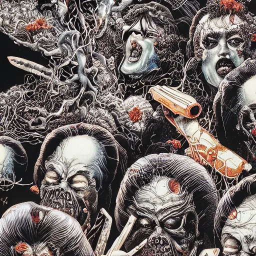 Image similar to closeup of exploding heads, by yoichi hatakenaka, masamune shirow, josan gonzales and dan mumford, ayami kojima, takato yamamoto, barclay shaw, karol bak