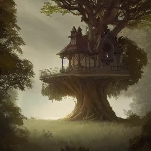 Image similar to A mansion in the tree , Greg rutkowski, Trending artstation, cinematográfica, digital Art