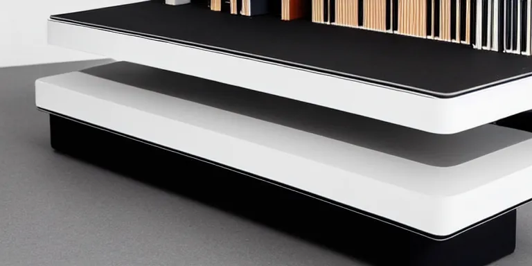 Image similar to dezeen showroom , minimalissimo, archdaily, , teenage engineering moad, mother of all decks, product design concept,product shot of moog melotron synthesizer table designed by jony ives, dieter rams, 8k, highly detailed photo