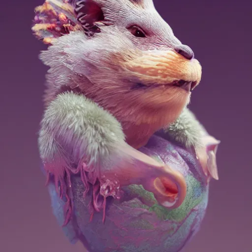 Image similar to highly detailed sureal cute animals made from hiper detailed pastel colour melting wax, cinematic, 8 k, octane, redshift, unreal 5, artstation, behance, deviantart, vray, well rendered : 1 by ellen jewett, 4 k resolution, trending on artstation, very very detailed, masterpiece, stunning