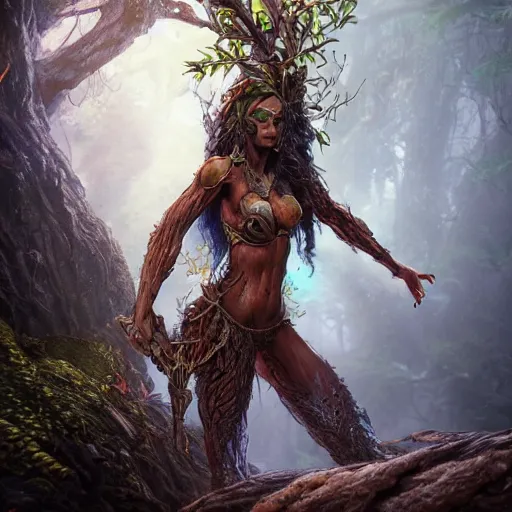 Prompt: elemental guardian of life, forest dryad, woody foliage, 8 k dop dof hdr fantasy character art, by aleski briclot and alexander'hollllow'fedosav