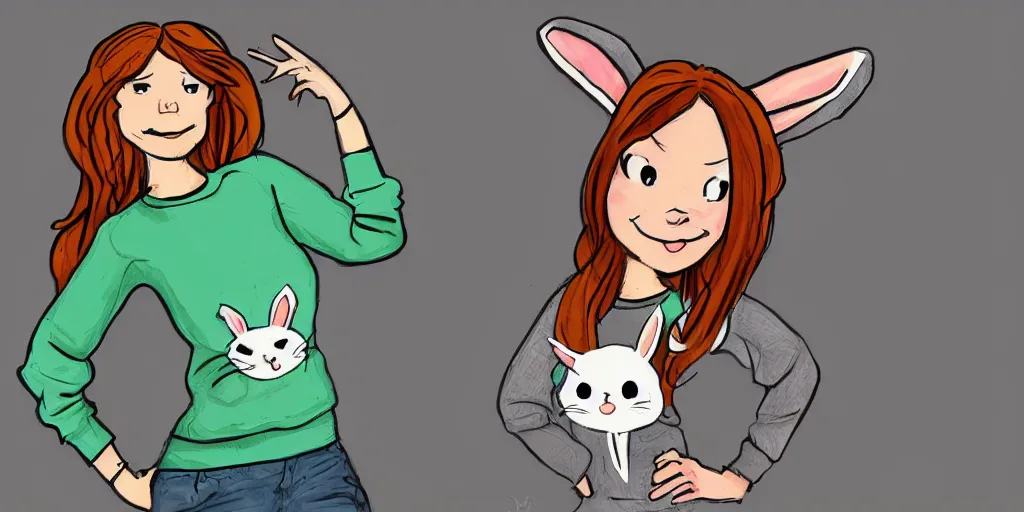 Image similar to women, ginger, cartoon, sweatshirt, concept art, concept art, bunny ears,