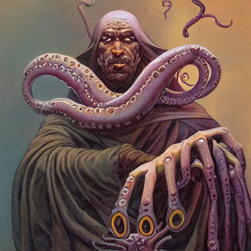 Prompt: portrait of a tentacle mage, by Gerald Brom