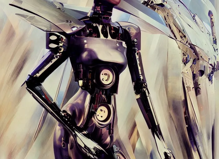 Prompt: feminine polish cyborg, full body, high fashion, futurism, aerodynamic, flowing, intricate, slick, highly detailed, digital painting, vogue, concept art, smooth, sharp focus, hd, art by syd mead and john berkey and annie leibovitz