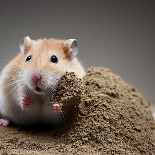 Image similar to Photo of a hamster making a giant sandcastle, highly-detailed 4K award-winning