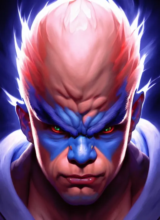 Image similar to symmetry!! portrait of blue akuma, street fighter, global illumination!! intricate, elegant, highly detailed, digital painting, artstation, concept art, smooth, sharp focus, illustration, art by artgerm and greg rutkowski and alphonse mucha