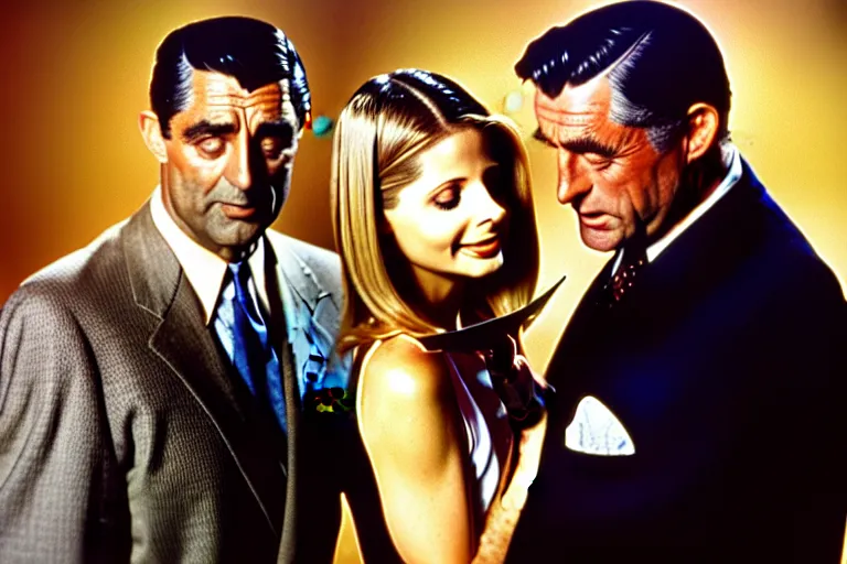Image similar to cary grant as giles in buffy the vampire slayer, along side sarah michelle gellar 1 9 9 8