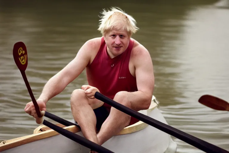 Image similar to closeup portrait of boris johnson rowing england with an oar, natural light, sharp, detailed face, magazine, press, photo, steve mccurry, david lazar, canon, nikon, focus