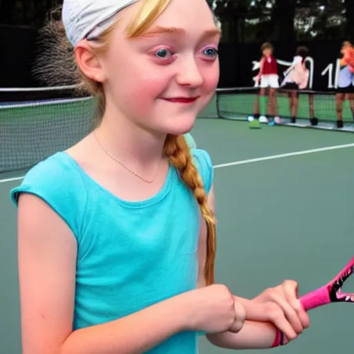 Image similar to children drawing of Dakota Fanning playing tennis