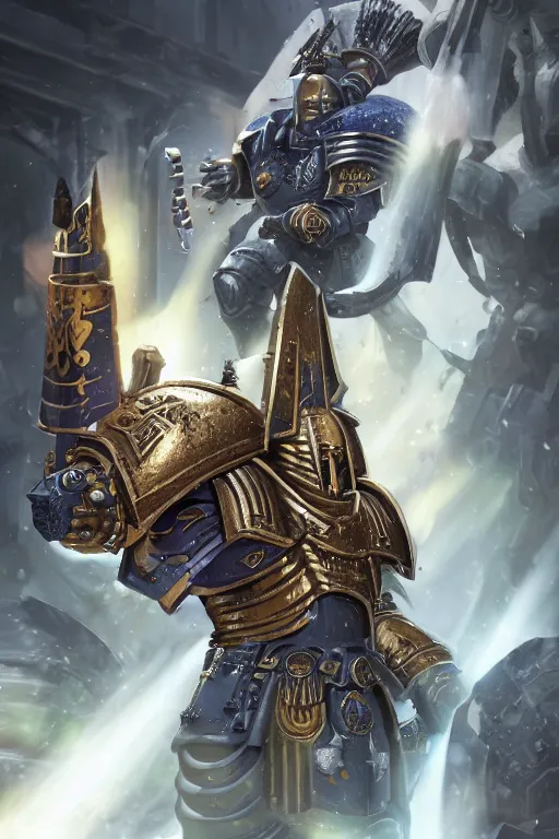 Image similar to armor portrait heros warhammer 4 0 k horus heresy fanart - the primarchs emperor by johannes helgeson animated with vfx concept artist & illustrator global illumination ray tracing hdr fanart arstation zbrush central hardmesh 8 k octane renderer comics stylized