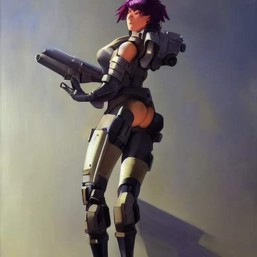 Image similar to greg manchess portrait painting of invisible armored motoko kusanagi as overwatch character, medium shot, asymmetrical, profile picture, organic painting, sunny day, matte painting, bold shapes, hard edges, street art, trending on artstation, by huang guangjian, gil elvgren, ruan jia, greg rutkowski, gaston bussiere