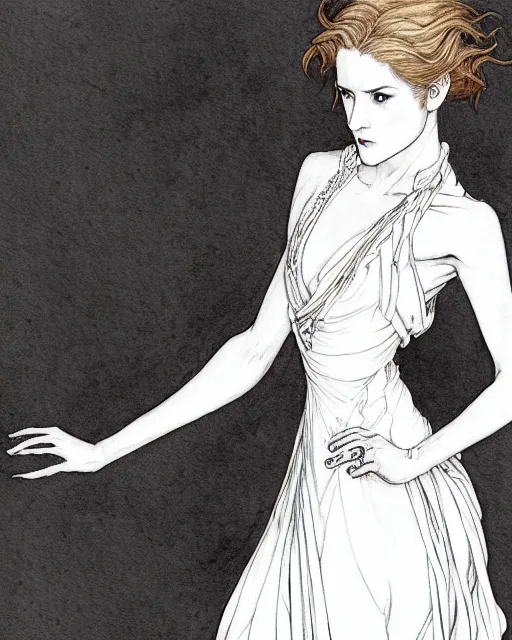 Image similar to in the style of artgerm, arthur rackham, evan rachel wood, flowing white dress