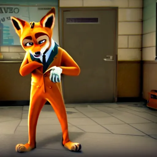 Image similar to Screenshot from Payday 2 featuring Nick Wilde (from Zootopia)