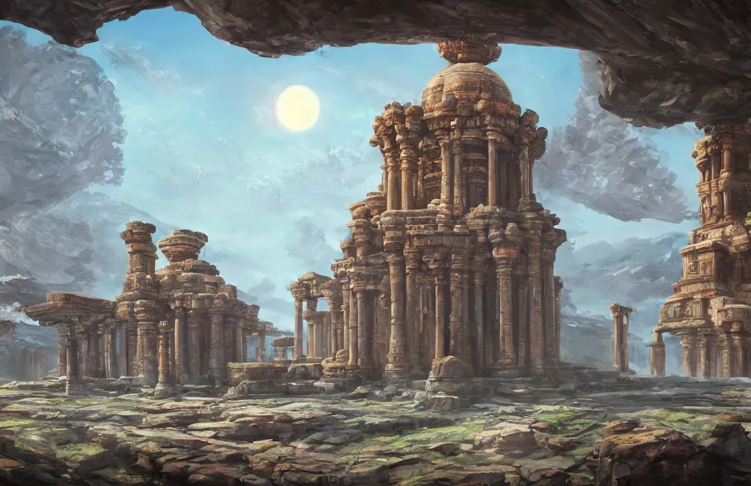 Prompt: a beautiful painting of a ancient temple on another world by sam spratt | wide angle | unreal engine :. 3