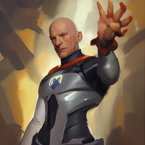 Image similar to Greg Manchess portrait painting of Professor Xavier as Overwatch character, medium shot, asymmetrical, profile picture, Organic Painting, sunny day, Matte Painting, bold shapes, hard edges, street art, trending on artstation, by Huang Guangjian and Gil Elvgren and Sachin Teng