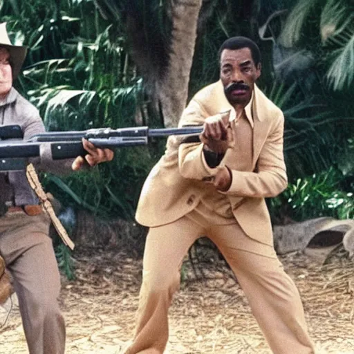 Prompt: a still of the cats gunfighting from the buddy cop movie beverly hills cat 2, with eddie murphy