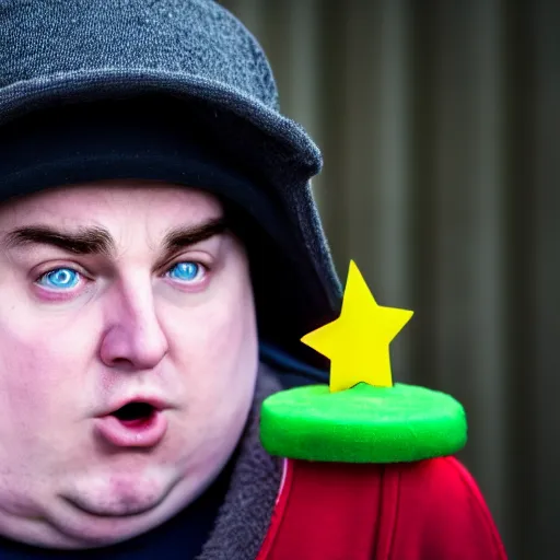 Image similar to angry Eric Cartman as a real life human, XF IQ4, f/1.4, ISO 200, 1/160s, 8K, RAW, unedited, symmetrical balance, in-frame