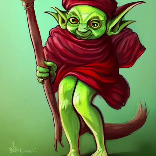 Prompt: Cute Goblin Cleric Girl with large expressive eyes and a red scarf, hatched ear, green skin, by Luke Pearson, Cornelia Geppert, digital illustration, comic style, cartoon style, concept art