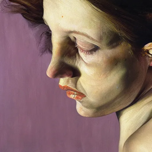Image similar to high quality high detail painting by lucian freud, hd, portrait of a weeping goth girl, photorealistic lighting
