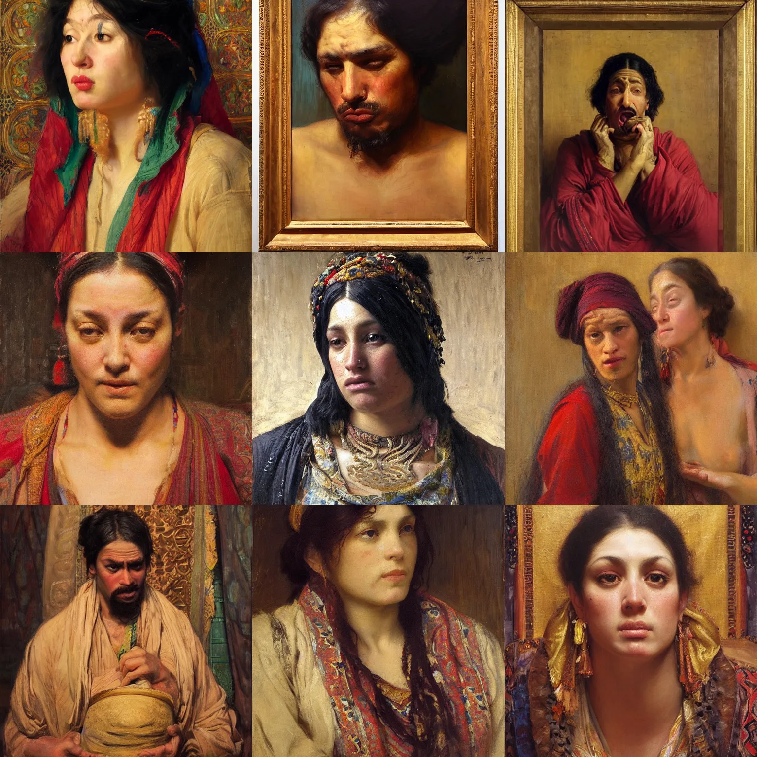 Prompt: orientalism disgusted vomiting face portrait by Edwin Longsden Long and Theodore Ralli and Nasreddine Dinet and Adam Styka, masterful intricate art. Oil on canvas, excellent lighting, high detail 8k