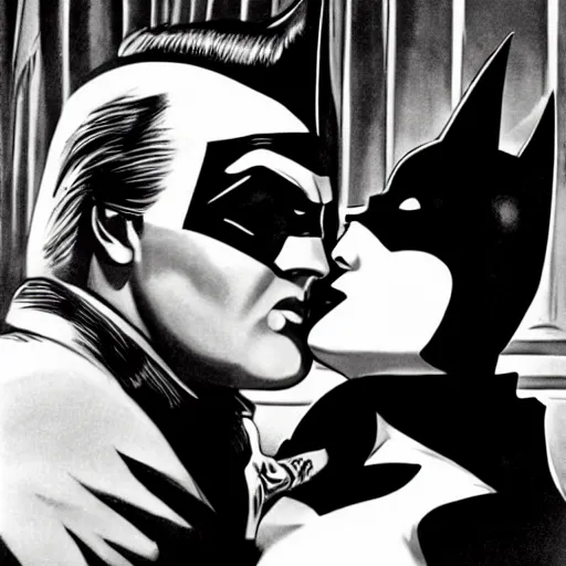 Prompt: elvis kissing batman