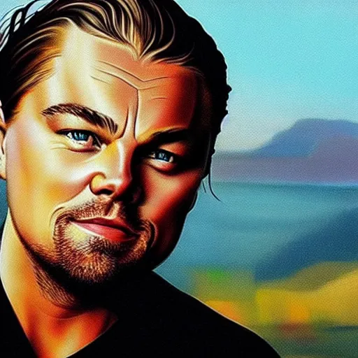 Image similar to “Leonardo DiCaprio, beautiful, golden colors, sharp focus, hyperrealistic impasto”