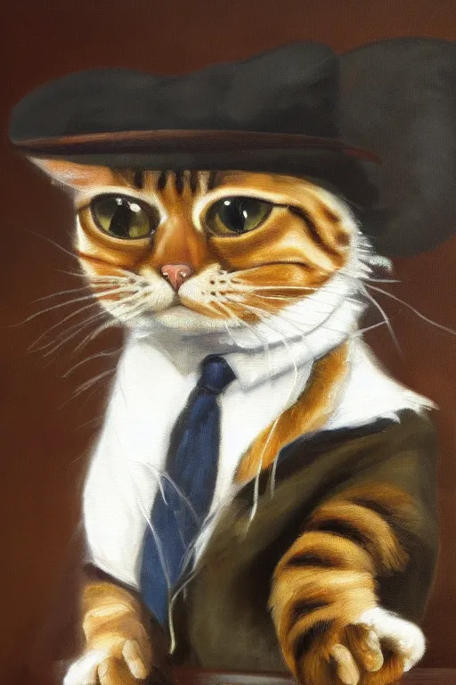 Prompt: An highly detailed oil painting of a cat with a president suit, 4k resolution