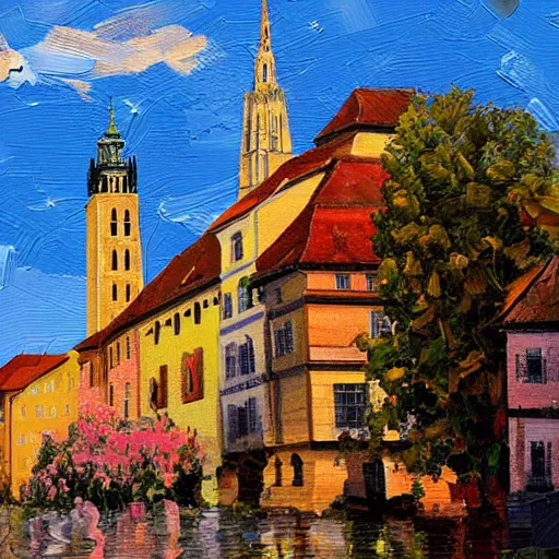 Prompt: a beautiful impasto oil painting of the city of regensburg, ratisbona, digital art