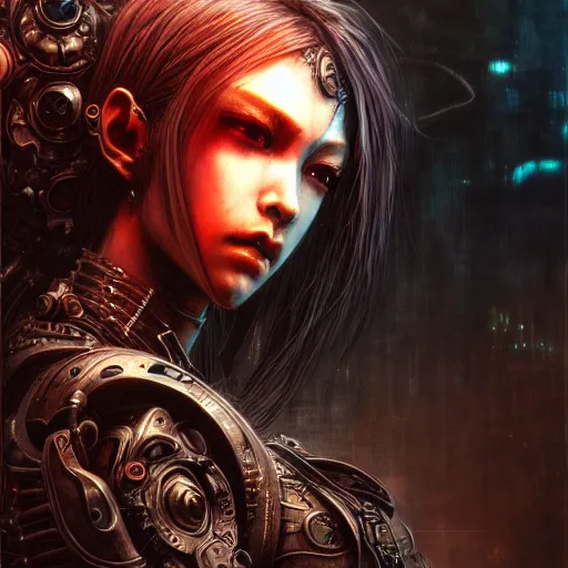 Prompt: a highly detailed long shot photo of chthonic cyberpunk! warcraft female character by ayami kojima, beksinski, giger, intricate, digital painting, artstation, intricate, concept art, smooth, sharp focus, illustration