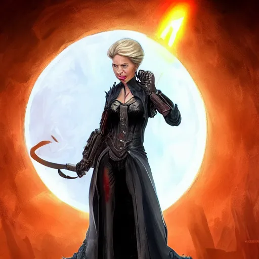 Image similar to Ursula von der Leyen as a sith lord, post-apocalyptic, EU, European Union, Brussels, wlop, artstation