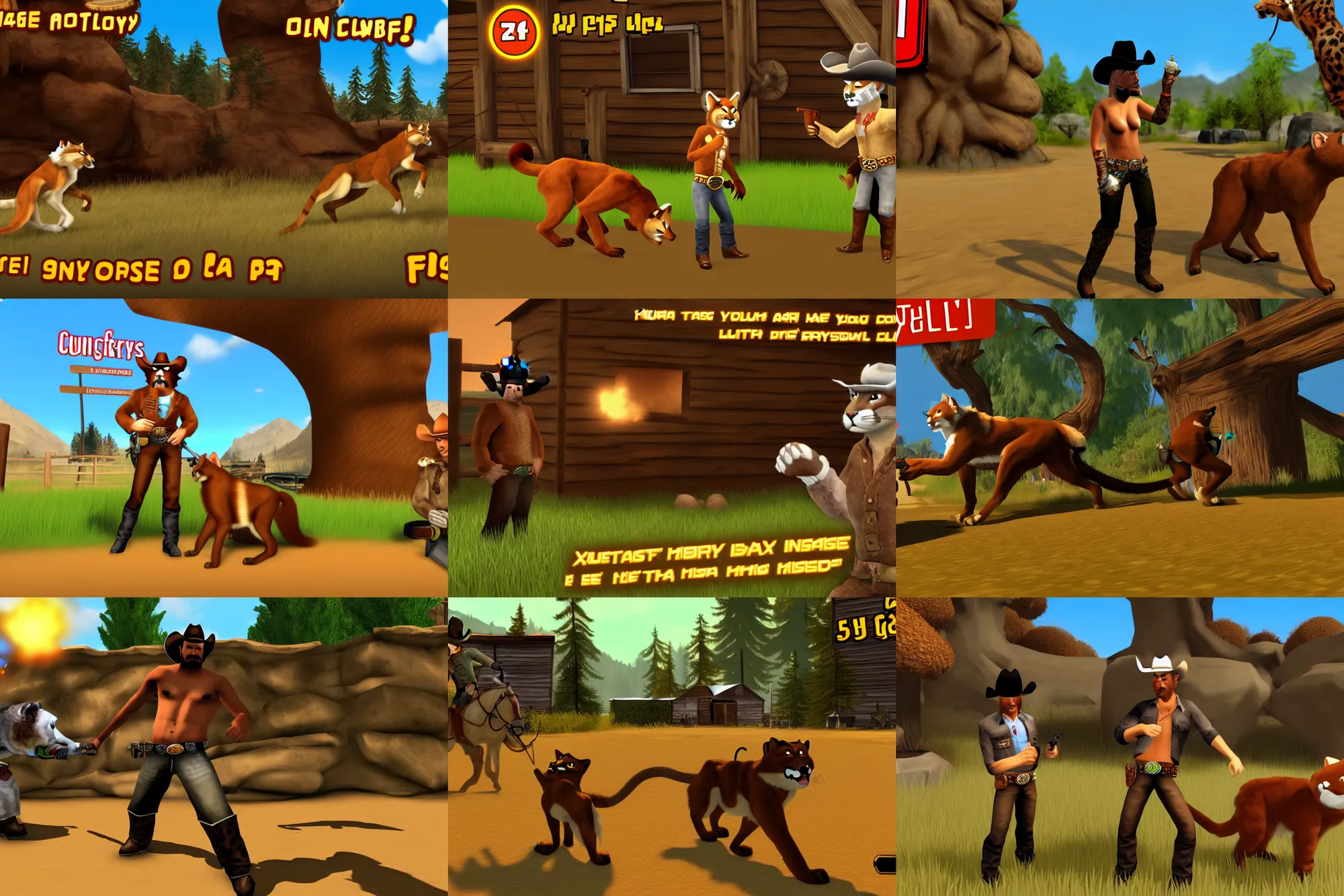 Prompt: furry - cougar - cowboy xbox game screenshot