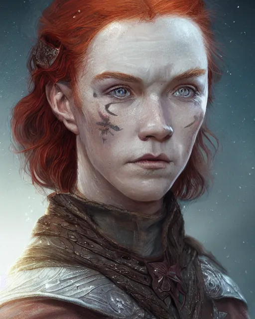 Image similar to the elder scrolls vi, charismatic beautiful rugged female redhead breton mage portrait, illustration, rim light, top light, perfectly shaded, epic, intricate, soft painting, by leesha hannigan, ross tran, thierry doizon, kai carpenter, ignacio fernandez rios