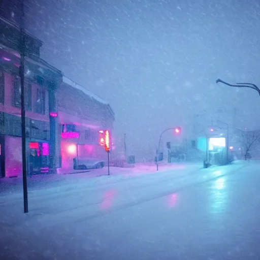 Prompt: synthwave, snowstorm, city