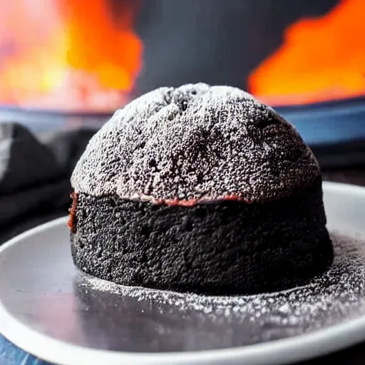 Image similar to A lava cake with actual lava pouring out