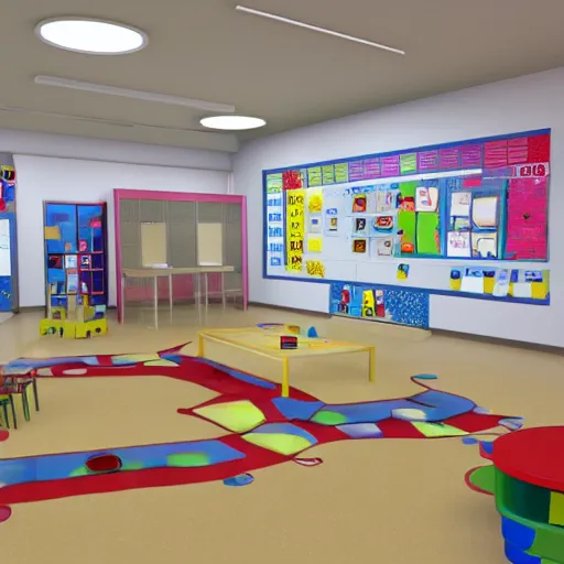 Image similar to empty kindergarten, in style of backrooms, liminal spaces, hyperrealistic, 4k,